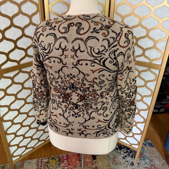 Simply Natural Size S Beige & Black Alpacal Peru Embroidered Cardigan - Picture 9 of 16